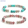 Strand MHS.Sun Charm Girls Naturel Stone Natural 6 mm Turquoise Strawberry Crystal Bracelet Energy For Women Men Elastic Lover Gift Bijoux