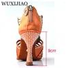 Chaussures de danse wuxijiao diamant argent satin latin femme salsa fête strass de bal danse dance med talon 7cm zipper