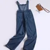 Damesjeans Spring herfst overalls vrouwen blauwe zangbroek brede pijpencasual modezak rits rits rechte denim broek