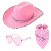 Berets Western Cowgirl Costume pour Bachelorette Party Hat Scarf Sweglass Women Cosplay Night Club Drop