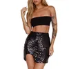 Skirts Xingqing Sequin Glitter Skirt Sexy Women Solid Color High Waist Asymmetrical Split Bodycon Skirt Evening Party Skirts Clubwear Y240420