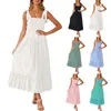 Robes décontractées Fashion Fashion Bohème Bohemian Couc Coul Couleur continue Ruffle A-Line Beach Long Ropa de Mujer Ofertas Vestidos Largos