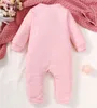 Bebek Kız Romper Sonbahar Kış Günlük Bodysuit Pembe Bear Baskı uzun kolu güzel tulum giysileri Toddler kız için 3-24 ay 240409