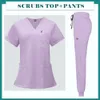 Multicolour Jogger passar Doctor Nursing Uniforms Kort ärm V-Neck Topps Pocket Pants Nurse Scrubs Set Clinical Clothes 240412
