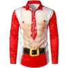Мужские платья рубашки 2024 Рождественский костюм рубашка с длинным рукавом кнопку отвороты хип -хоп забавные вечеринки праздничные плюс плюс размер