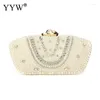 Evening Bags Luxury Crystal Clutch Bag Lady Elegant Wedding Purse Women White Pearl Beaded Handbag Party Rhinestones