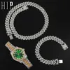 Hip Hop 13 5 mm 3pcs Kit Heavy Watch Prong Collier cubain Bracelet Bling Crystal Iced Out Ringestones Chaînes pour hommes Jewelry249n