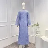 Casual jurken Aankomst Violet 2024 Lente zomer solide paarse vintage elegante haak bloem holle diamanten vrouw lange kanten jurk