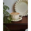 Mugs Vintage Cream Style Lace Coffee Cup Saucer Latte Underglaze Color High Value Afternoon TEA Hushållen