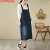 Lässige Kleider Vintage Denim Spaghetti-Riemen ärmellose Taschen Pullover Kleid Frauen Frühling Sommer 2024 Loose Saumschlitz Kniebeuge Länge