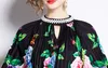 Summer Floral Print Freading Womens Midi długi plisowane sukienki stojak V Mock V Nakień Pasek pół rękawie damskie przyjęcie na plażę wakacyjną hurt hurtowy