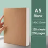 256 sidor A5B5 Blank Kraft Paper Notebook Studenter förtjockade vit stor skissutkast till målning Art 240415