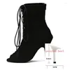 Dance Shoes WUXIJIAO Female Black Suede Latin Salsa Boots Training Stage Performance Party Soft Sole