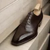Dress Shoes Brogue For Men Brown Square Toe Lace-up Business Zapatos De Piel Autentica Para Hombre