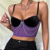 Damestanks Camis Vemina Modeketen Decoratie Hollowing Mesh S door Strt Crop Topy2K Retro Slim Hallter Vestsexy Vneck Fishbone Corset Y240420