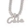 Icy Hip Hop Jewelry Custom Brush Cursive Letter Pendant Necklace Two Tone Name Diamond Personalized Chain