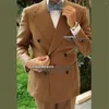 Ternos masculinos Primavera/outono Men Woolblends Blazer grosso com calças 2 peças Jaqueta de peito duplo Trajes de estilo da Inglaterra de hombre 2024