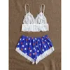 Fun Lingerie, Sexy Women's Blue and White Star Patterned Short Pajama Set