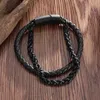 Chain Vintage Hand Braided Leather Link with Magnetic Clasp Stainless Steel Bracelet for Men Bikers Rock Punk Party Jewelry Gifts Y240420
