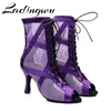 Scarpe da ballo Ladingwu Purple Women's Party for Ladies Boots Sexy Cuba High Heels Zapatillas Women latino