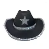 Boinas pentagrama cowboy hat star lantejas de aniversário chapéus de cowgirl feminino para adultos cosplay