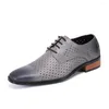 Chaussures habillées hommes creux respirant en cuir authentique gris massif en lacet up up oxford Business Casual Luxury