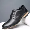 Dress Shoes Vintage Men For Business Meeting Black Brown Coffee Man Derby Bridegom Leather 8805