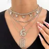 Anhänger Halsketten Neue Mehrschichtkristall -Drachen Herz Metallkette Halskette Set für Frauen Silber Farbe Porträt Twisted Kette Halsketten Schmuck Y240420