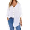 Dames blouses dames shirt casual lange mouw afdraaien kraag veer top vaste kleur onregelmatige zoom riem knopen los