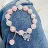 Chain 1PC Fashion Crystal Butterfly Pendant Elastic Bracelet Pink Glass Beads Bracelet For Women Girls Sweet Exquisite Jewelry Gifts Y240420