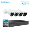 Lens BrillCam 4K Kit de surveillance vidéo 8MP 8ch PoE NVR Recorder 4PCS 4K Poe IP Camera Outdoor avec 2 To HDD pour son 24/7