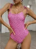 Women's Swimwear In-X Pink One Piece Swimsuit Women High Leg Floral Tie Up Bathing Suit Summer