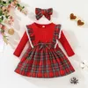Kleid für Kinder 3 Monate Jahre alte Mode Langarm Weihnachten rote Gitter Prinzessin Formale Kleider OOTD Baby Girl 240416