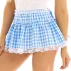 Skirts Xingqing Plaid Skirt y2k Clothes Women Lace Trim High Waist Short Mini Skirt with Ruffle Decor 2000s Pleated Skirt Strtwear Y240420