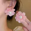 Stud -oorbellen roze witte bloem voor vrouwen parel acrylzijde charmante zoete bloemenmeisjes Japanse stijl oor sieraden