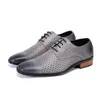 Chaussures habillées hommes creux respirant en cuir authentique gris massif en lacet up up oxford Business Casual Luxury