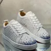 Casual Shoes Fashion Low Cut For Men Luxury Trainers Driving Spiked Bar Female Rivets Crystal Beige White Suede Genuine Leather