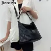 Bags JIEROTYX Punk Skull Women Shoulder Bags Large Capacity Fashion Rivet Ladies Handbag Black Leather PU Tote Cossbody Great Quality