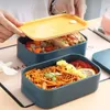 Dinnerware 1600ml Microondas Salada de lancheira de camada dupla BENTO BPA Free Portable Container com garfo de colher e bolsa