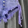 Women's Shorts 2024 Summer New Womens Purple Shorts Fashion Sexy Low Rise Single Breasted A-line Denim Shorts With Strap Hot Pants Female Y240420