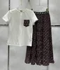 24 Women's Top Double Pocket Printed T-shirt Double Printed Half Skirt Set 420