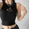 Zbiorniki damskie Camis damska litera z uprawą pusta listu letnie Slim Casual Slveless Fashion Sports Winded Nici Bawełna kamizelka na szyję Y240420