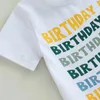 Kleidungssets geborene Baby -Jungen Kleidung 3pcs 1. Geburtstag Outfits Brief Print Bowtie Strampler Shorts Sommer Erstes Outfit