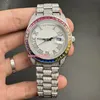 De nieuwste heren Iced Out Diamond Watch Rainbow Diamond Bezel Full-Diamond Popular Shiny Watch Silver roestvrijstalen Case Automatic Movemeng 40mm