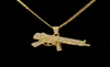 Mens 18K Gold Silver Plated Iced CZ Hiphop Z84 Submachine Gun Pendant Necklace 3mm 24quot Long Cuban Chain Necklace Fashion JE2879642