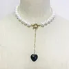 淡水真珠のネックレス手作り短いネックジュエリーブラックストーンペンダントバンケットウェディング女性追加グラマー衣服アクセサリーNE212D