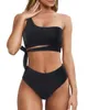 Dames badmode plus size vrouwen push omhoog bikini set sexy een schouder strandkleding zomer luipaard badpak hoge taille 2024