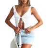 Zbiorniki damskie Camis Xingqing Y2K TOP Kobiety Sexy White Ruffle V Szyja wiązka Slveless Cardigan T Shirt Cropped Vest 2000s Odzież Strtwear Y240420