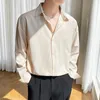 Autumn Mens Long Sleeve Shirts Fashion Korean Baggy Noiron Business Casual Elasticity Lapel Collar Shirt White Light Blue 240418