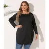 Kvinnors T-skjortor L-4XL Women Shirt Plus Size Ladies Tops Cut Out Split Autumn Long Sleeve T-shirt